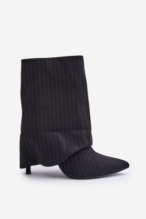 Botki Damskie W Paski Na Szpilce Z Wywiniętą Cholewką I Noskami W Szpic Czarne Naritua