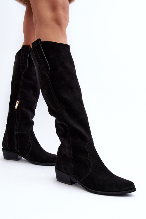 Zazoo 3427 Damskie Zamszowe Kozaki Kowbojki Czarne