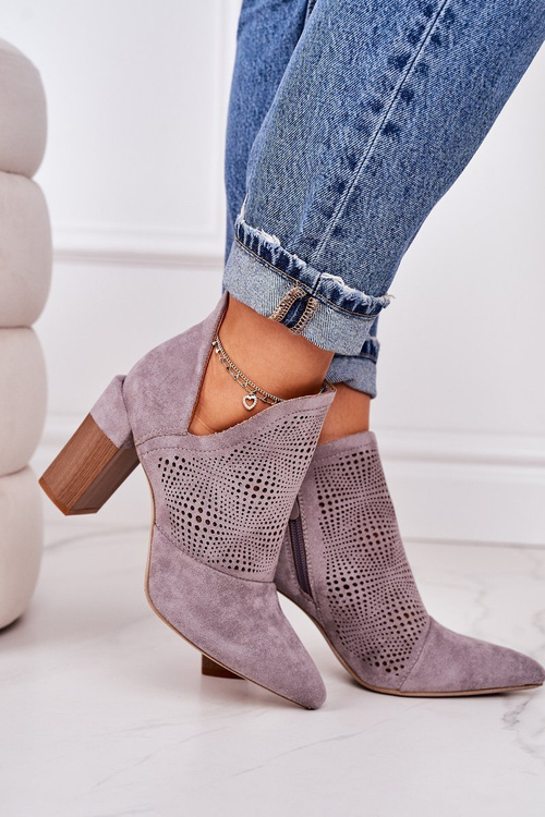 Ażurowe Botki Na Słupku Szare Michelle