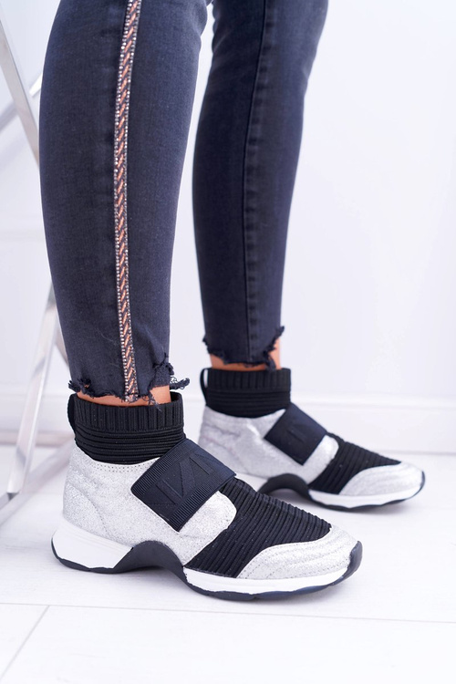 Obuwie Sportowe Damskie Lu Boo Ze Skarpetą Srebrny Brokat Phantom