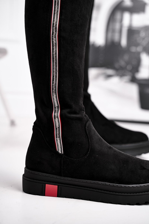 Kozaki Damskie Zamszowe Czarne Melbro