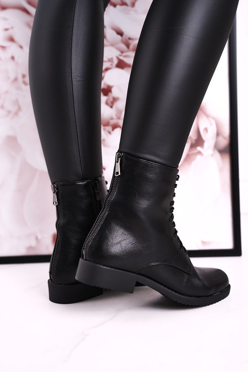 Klasyczne Damskie Ocieplane Botki Ozdobny Suwak Czarne Simple