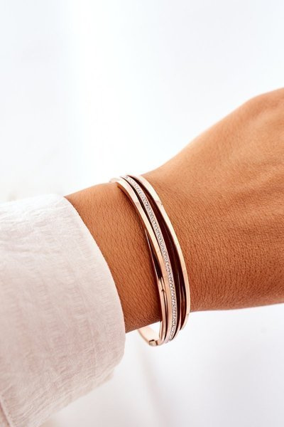 Bransoletka Stalowa Z Cyrkoniami Różowe Złoto