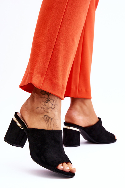 Damskie Zamszowe Klapki Na Obcasie Czarne Carter