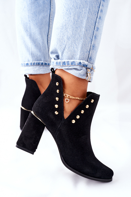 Damskie Zamszowe Botki Z Wycięciami Lewski Czarne 3075