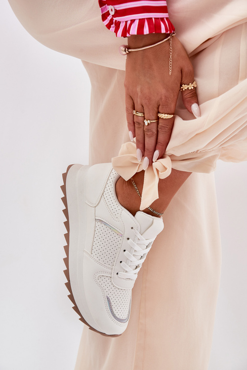 Damskie Buty Sportowe Na Platformie Białe Yandia