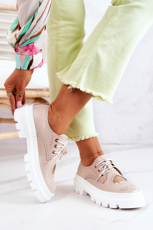 Skórzane Półbuty Z Sercem Beżowe Curtis