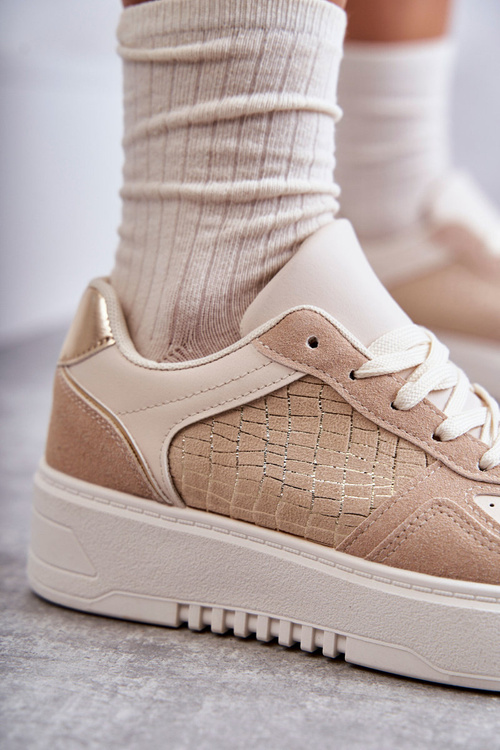 Damskie Niskie Buty Sportowe Na Platformie Beżowe Kyllie