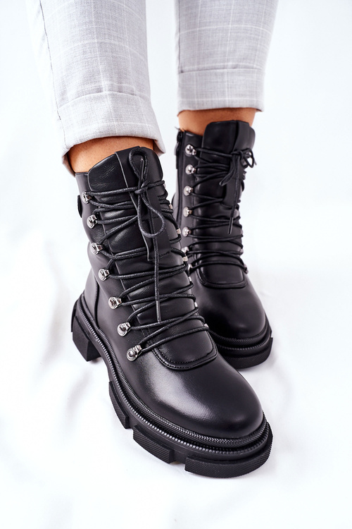 Damskie Ocieplane Botki Trapery Czarne Perfect