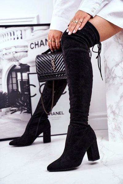 Kozaki Damskie Na Słupku Zamszowe Czarne Milwa