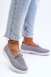 Damskie Wsuwane Tenisówki Slip-On Z Ozdobą Szare Alena