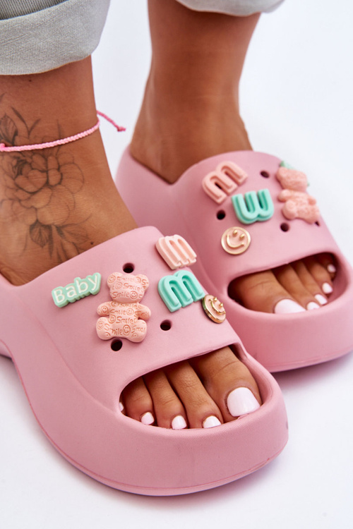 Miękkie Damskie Piankowe Klapki Z Ozdobami Różowe Lorie