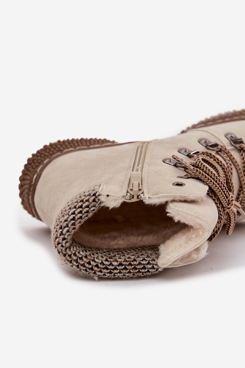 Ocieplane Botki Trapery Damskie Jasnobeżowe Zenaya