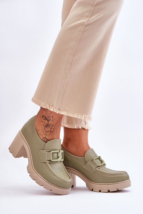 Eleganckie Półbuty Na Słupku Z Ozdobą Zielone Lemar Harmell