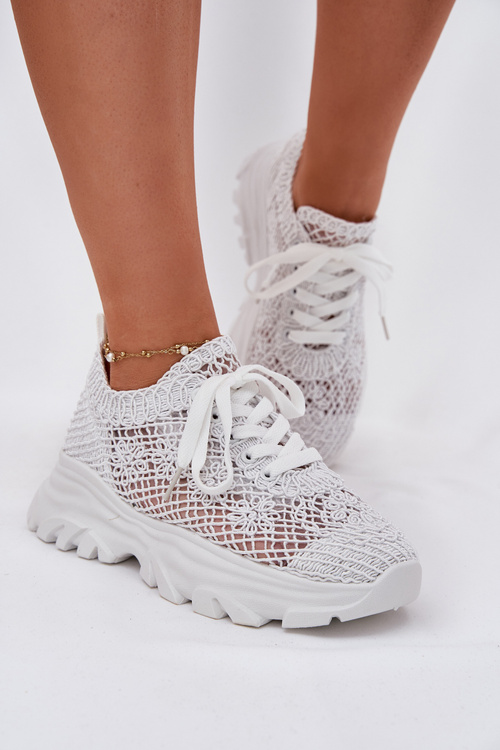 Sneakersy Damskie Z Szydełkową Cholewką Białe Jelhiris