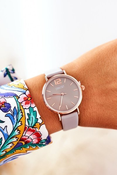 Zegarek Na Skórzanym Pasku Bez Niklu ERNEST Szary