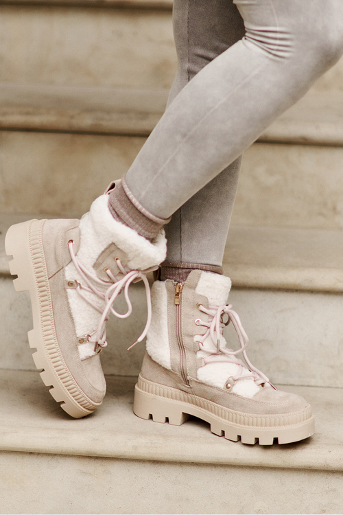 Botki Z Futerkiem Typu Baranek Beżowe Merilana