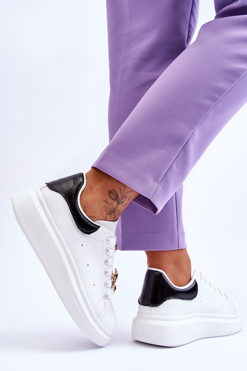 Damskie Buty Sportowe Na Masywnej Platformie Biało-Czarne Chante