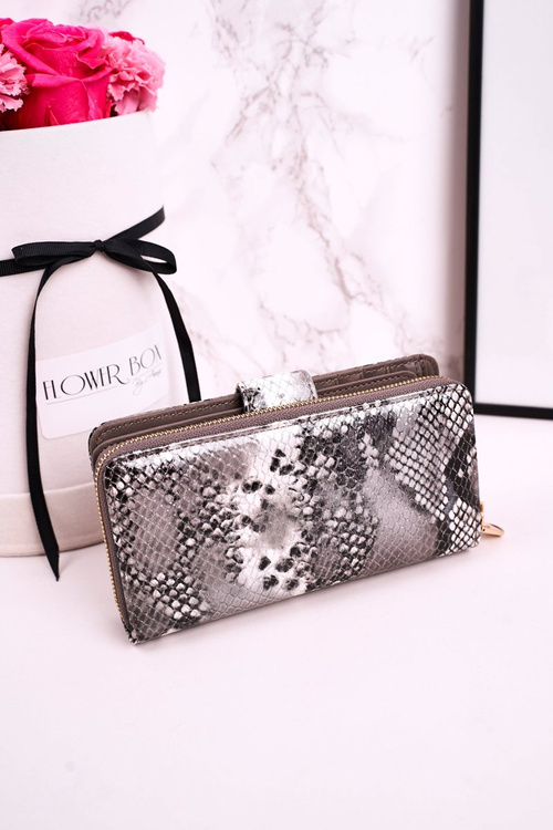 Duży Skórzany Portfel Damski PATRIZIA Lakierowany Szary