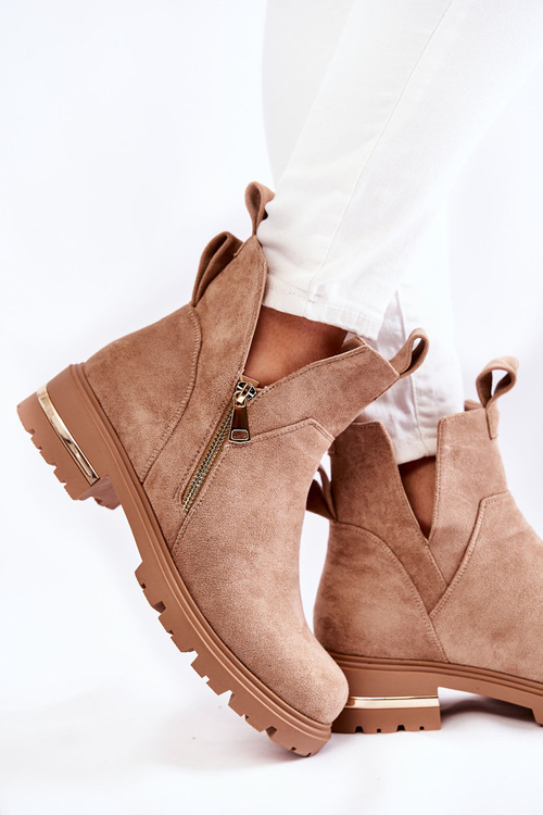 Zamszowe Botki Z Wycięciami Beżowe Klarissa