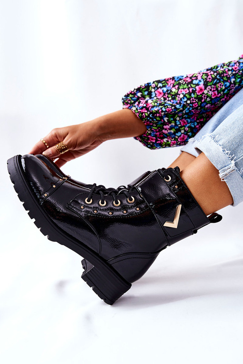 Ocieplane Lakierowane Botki Czarne Colira