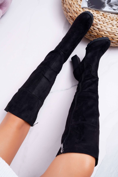 Kozaki Damskie Na Słupku Zamszowe Ocieplane Velkor