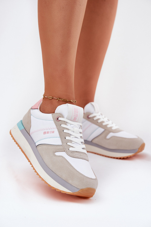 Zamszowe Sneakersy Damskie Big Star RR274A047 HI-POLY SYSTEM Beżowo-Białe