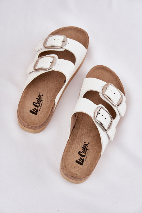 Klapki Damskie Platformie Z Klamrami Lee Cooper LCW-25-35-3496L Białe