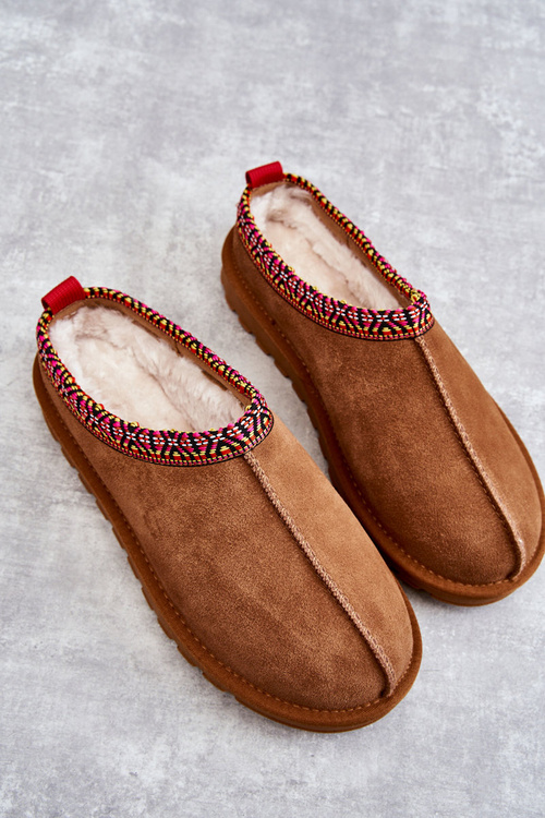 Zamszowe Damskie Papcie Z Futerkiem Camel Buffie