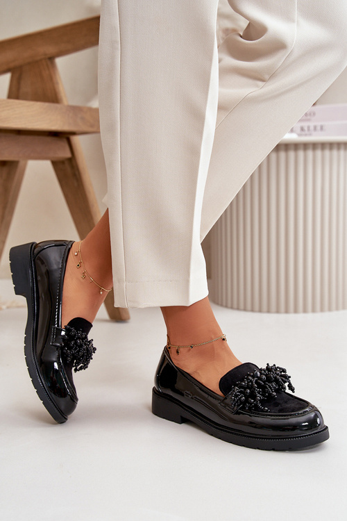 Damskie Mokasyny Lakierowane S.Barski HY42-369 Czarne