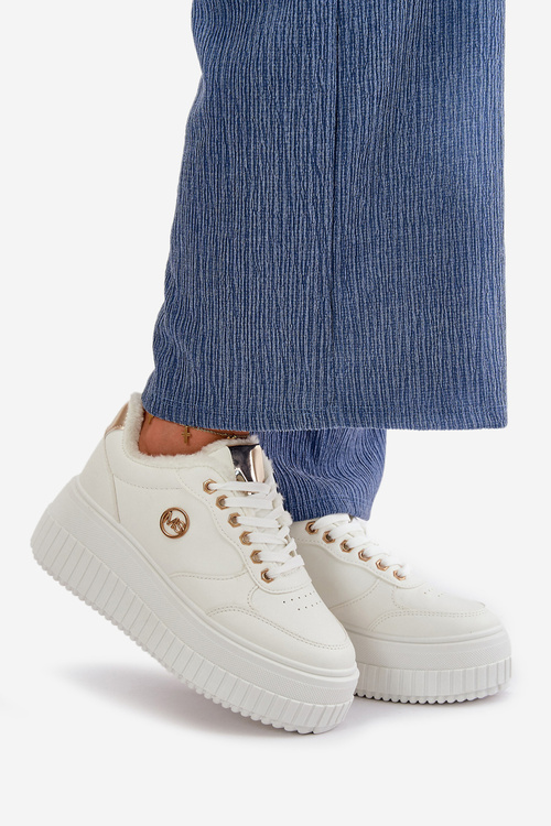 Sneakersy Buty Sportowe Damskie Ocieplane Na Masywnej Podeszwie Białe Ardiela