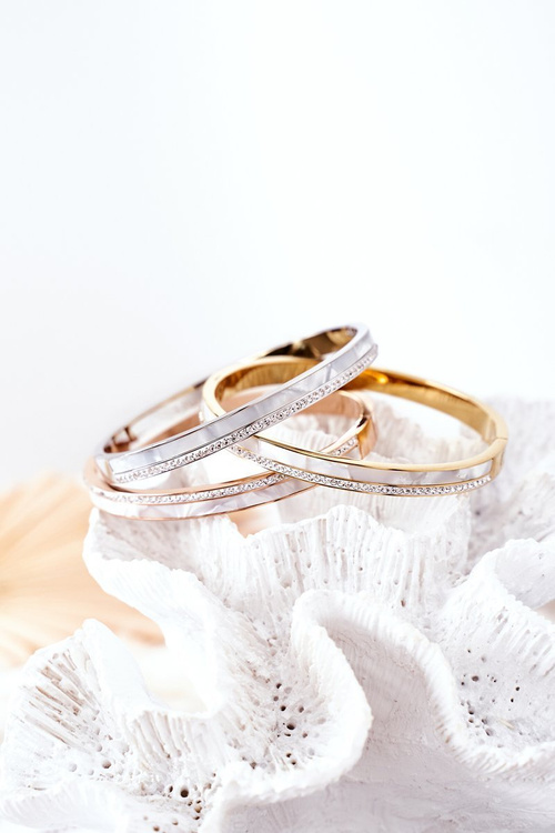 Bransoletka Stalowa Z Cyrkoniami I Perłą Srebrna