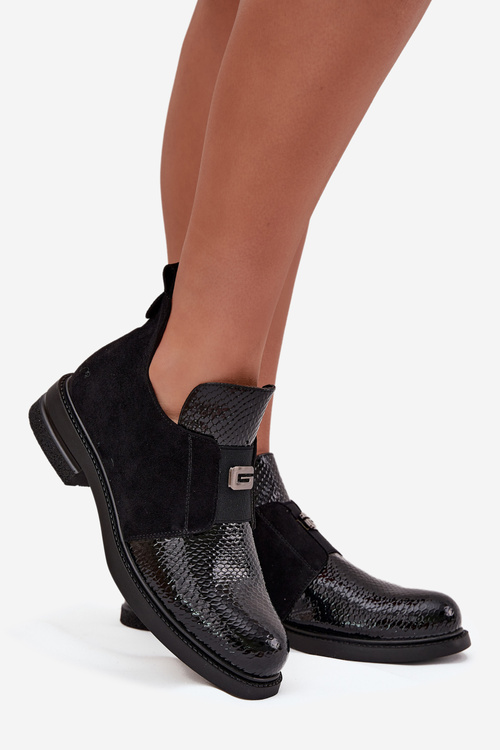 Lakierowane Niskie Botki Damskie Na Obcasie Ocieplane Vinceza 58560 Czarne