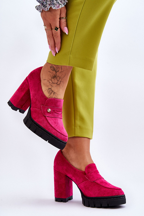 Eleganckie Zamszowe Półbuty Na Obcasie Fuksja Mintore