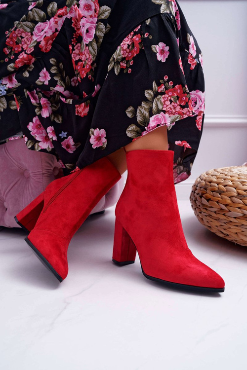 Botki Damskie Na Słupku Suwak W Szpic Czerwone Ferol