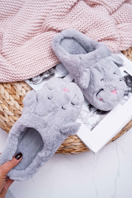 Kapcie Damskie Kotki z Uszami Szare Sleppyhead