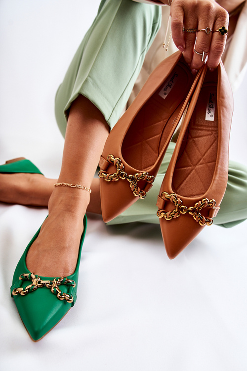 Damskie Skórzane Baleriny W Szpic Z Ozdobą Camel Carlos