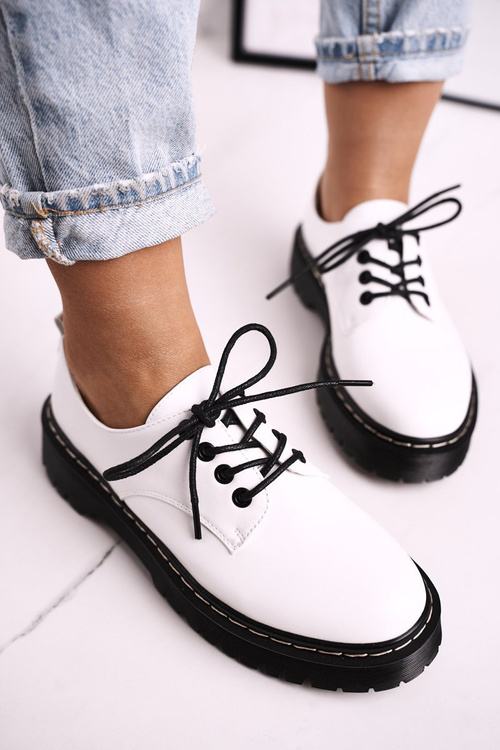 Damskie Klasyczne Półbuty Oxfordy Na Platformie S.Barski HX62 Białe