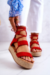 Damskie Wiązane Sandały Na Platformie Czerwone Amrillo