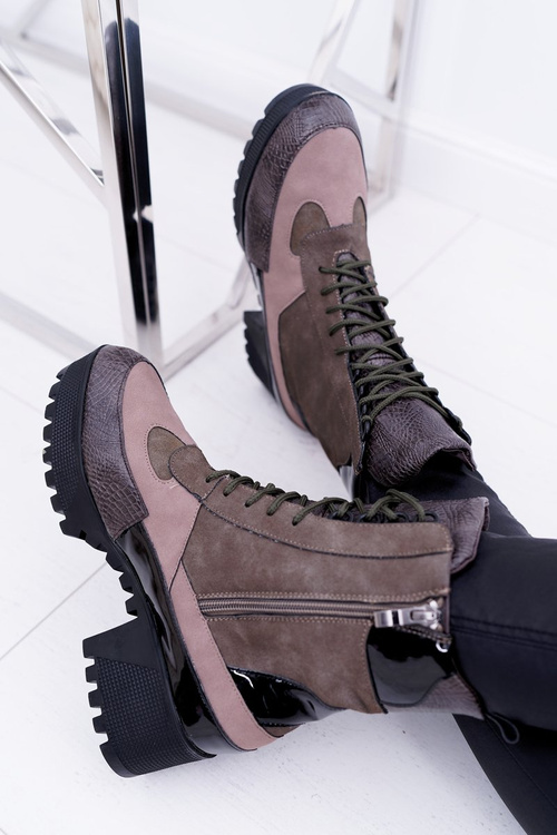 Damskie Botki Płaskie Lu Boo Ciepłe Zielone Desert