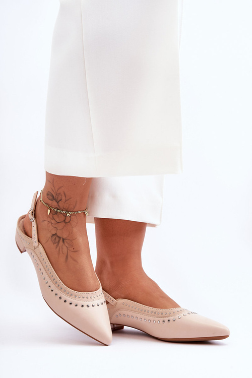 Skórzane Baleriny Z Ćwiekami Beżowe Laroshe