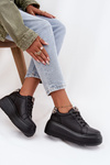 Skórzane Sneakersy Damskie Na Platformie Panterka Vinceza 89144 Czarne
