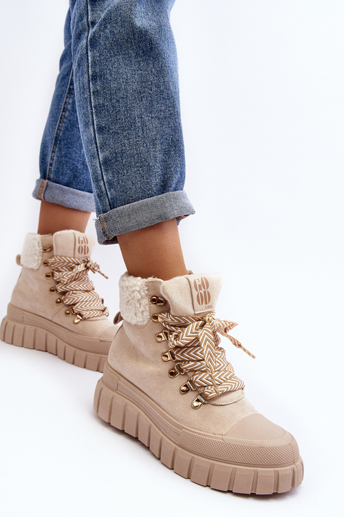 Ocieplane Botki Trapery Na Grubej Podeszwie Jasnobeżowe Ralotta