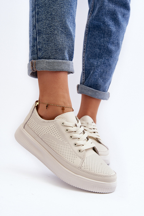 Damskie Skórzane Buty Sportowe Sneakersy Białe Failla