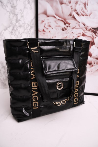 Duża Torba Shopper Z Kieszenią LAURA BIAGGI Czarna