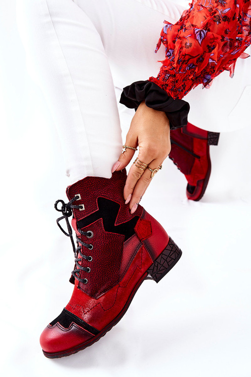 Botki Damskie Skórzane Ocieplane Maciejka Czerwone 04625-08