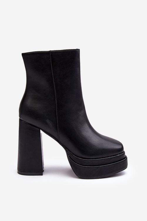 Damskie Botki Na Wysokim Słupku I Platformie Czarne Sandstra