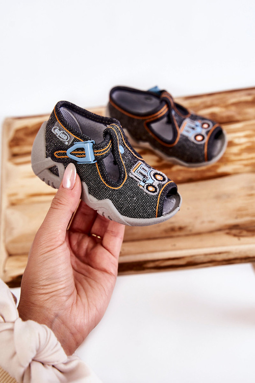 Dziecięce Sandałki Papcie Befado Traktorek 217P111 Ciemnoszare