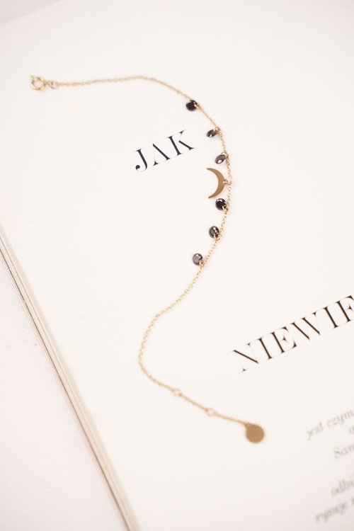 Damska Bransoletka Celebrytka Złota Księżyc Czarne Cyrkonie Chloë