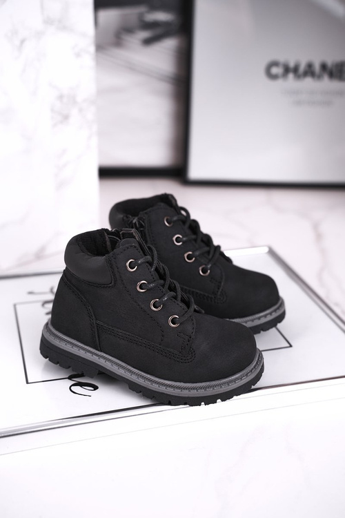 Dziecięce chłopięce trapery botki czarne Moa